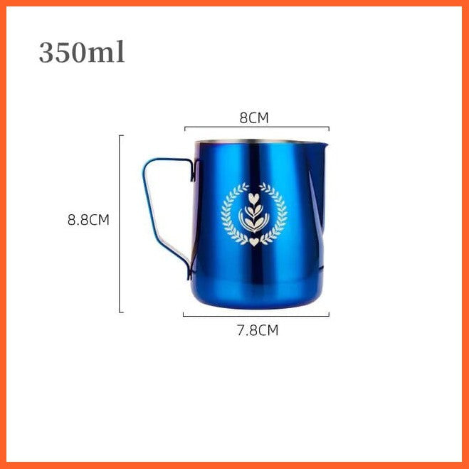 whatagift.com.au 350ML Blue 350 ML/ 600 ML Coffee Milk Frothing Pitcher Jug | Stainless Steel Latte Art Essential