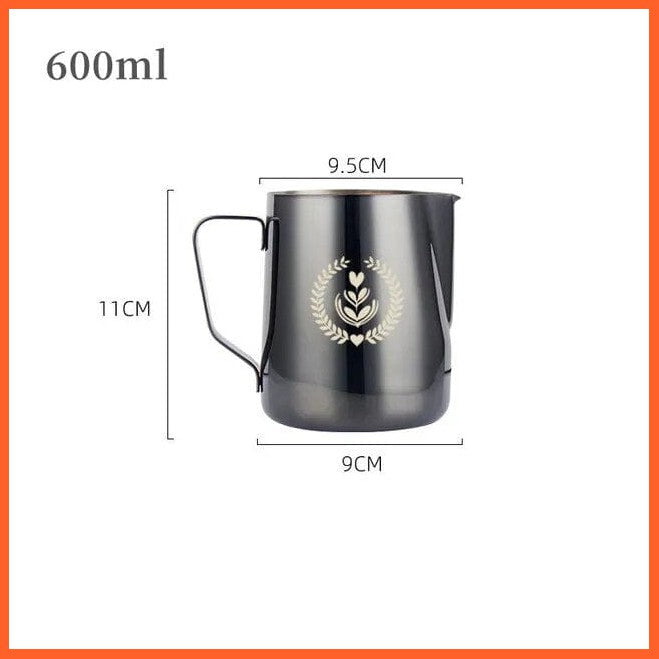 whatagift.com.au 600ML Gun Black 350 ML/ 600 ML Coffee Milk Frothing Pitcher Jug | Stainless Steel Latte Art Essential