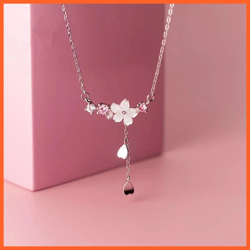 Romantic Pink Cherry Blossom Clavicle Chain Jewelry Set For Women