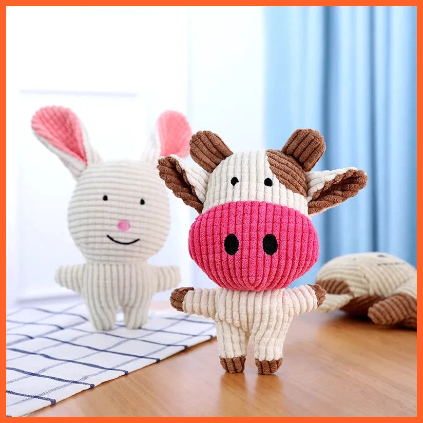 Cute Plush Toys Squeak Pet Cow Rabbit Animal Plush Toy Dog Chew Squeaky Whistling Involved Squirrel Dog Toys