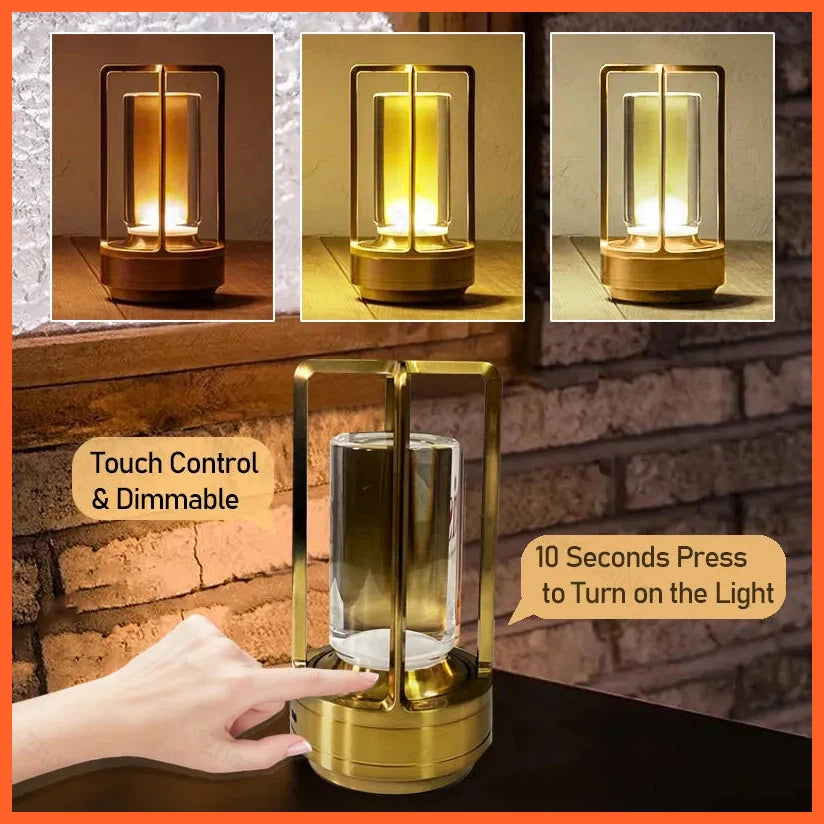 Rechargeable Led Cordless Table Lamp | Retro Bar Metal Desk Lamps | Touch Dimming Night Light