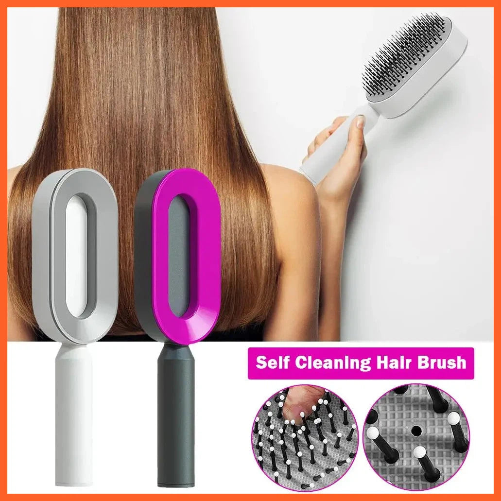 Self Cleaning Hair Brush For Women One-Key Cleaning Hair Loss Massage Scalp Comb Anti-Static Hairbrush