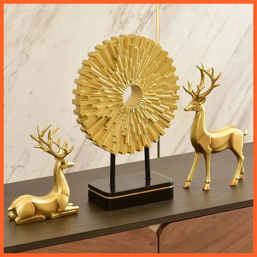 European Cabinet Resin Round Figurines | Luxury Modern Gold Home Decoration Item
