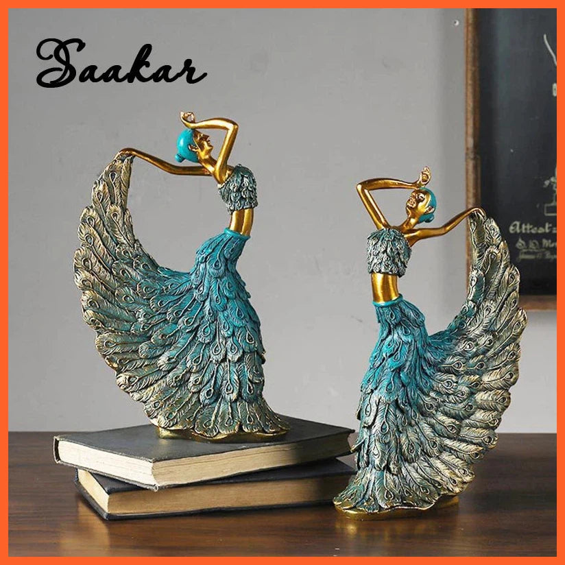 Resin Retro Peacock Dancer Statue Figurines For Interior Decorations