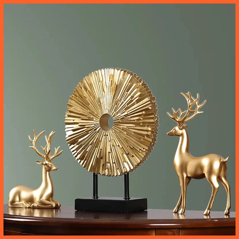 European Cabinet Resin Round Figurines | Luxury Modern Gold Home Decoration Item