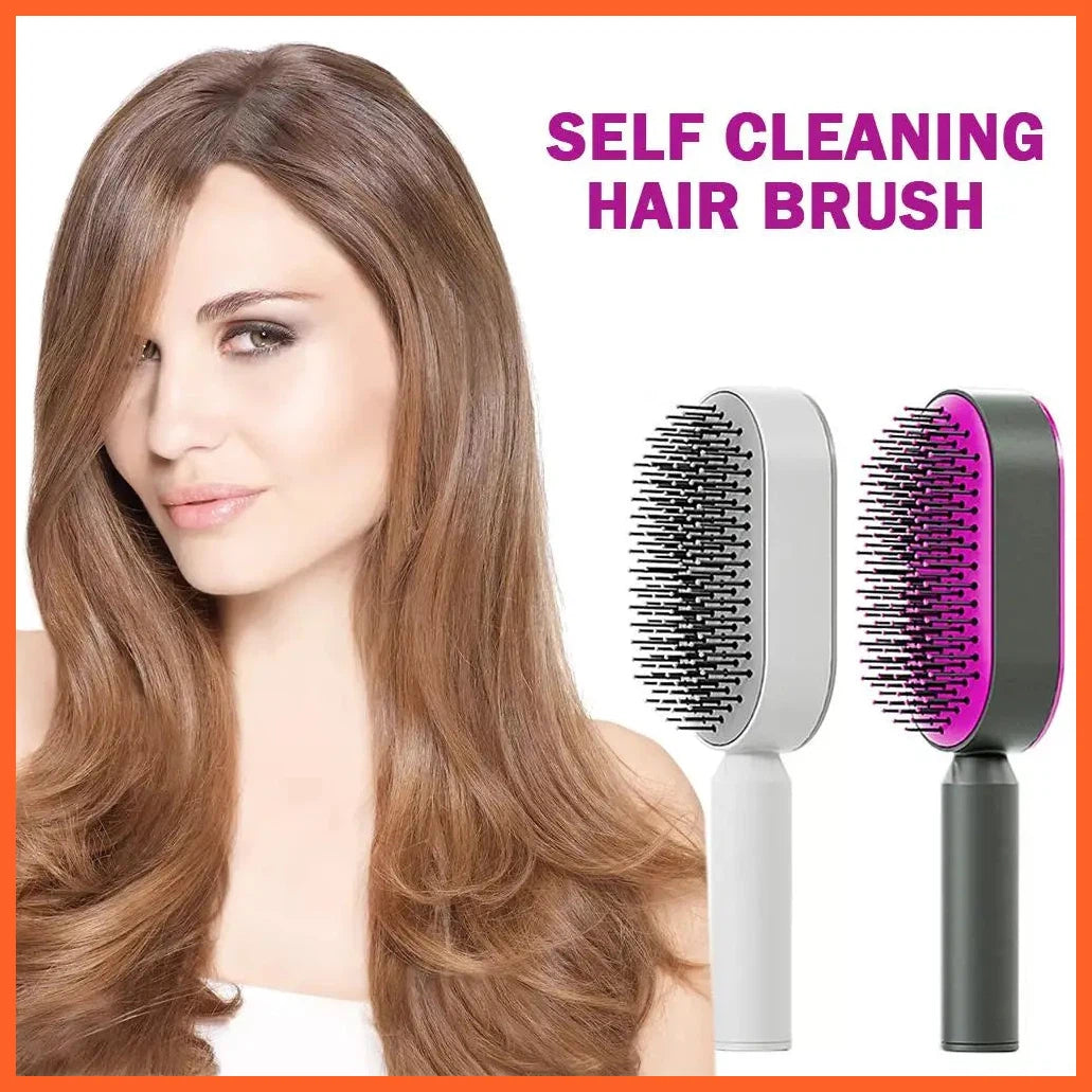 Self Cleaning Hair Brush For Women One-Key Cleaning Hair Loss Massage Scalp Comb Anti-Static Hairbrush