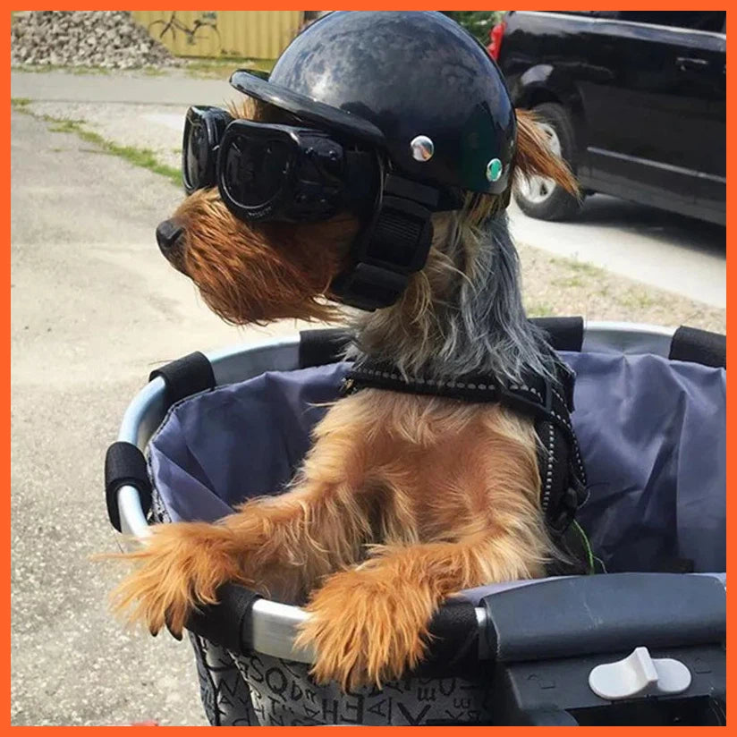 Pet Helmets Dog Cat Bicycle Motorcycle Helmet With Sunglasses Safety Doggie Hat For Traveling Head Protection Pet Supplies