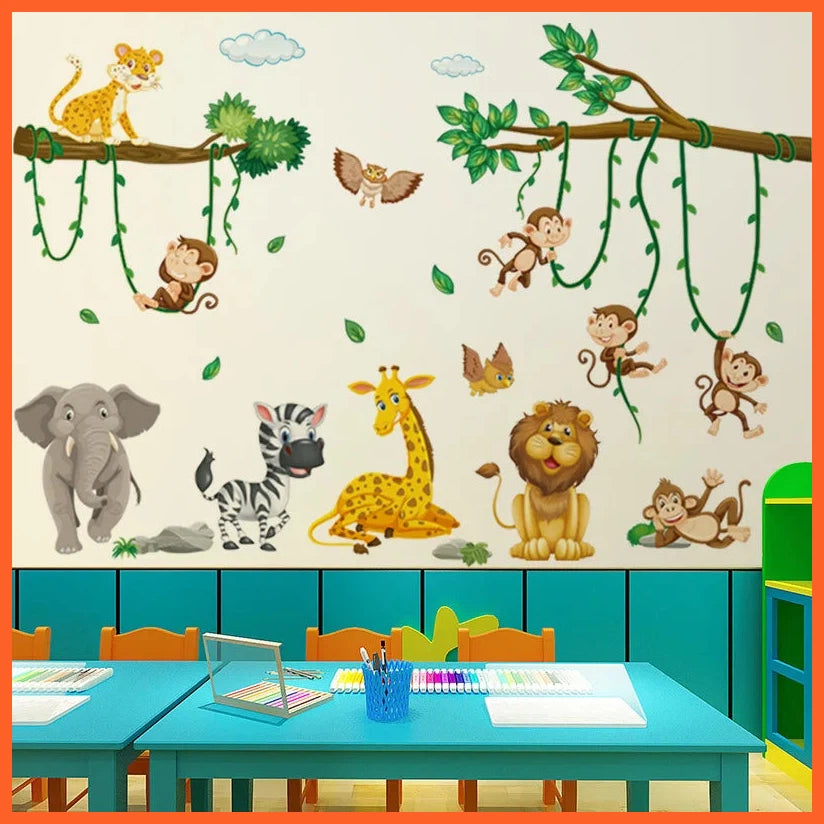 1 Piece Baby Room Decoration Wall Sticker Background Wall Forest Cartoon Animal World Children'S Room Decoration