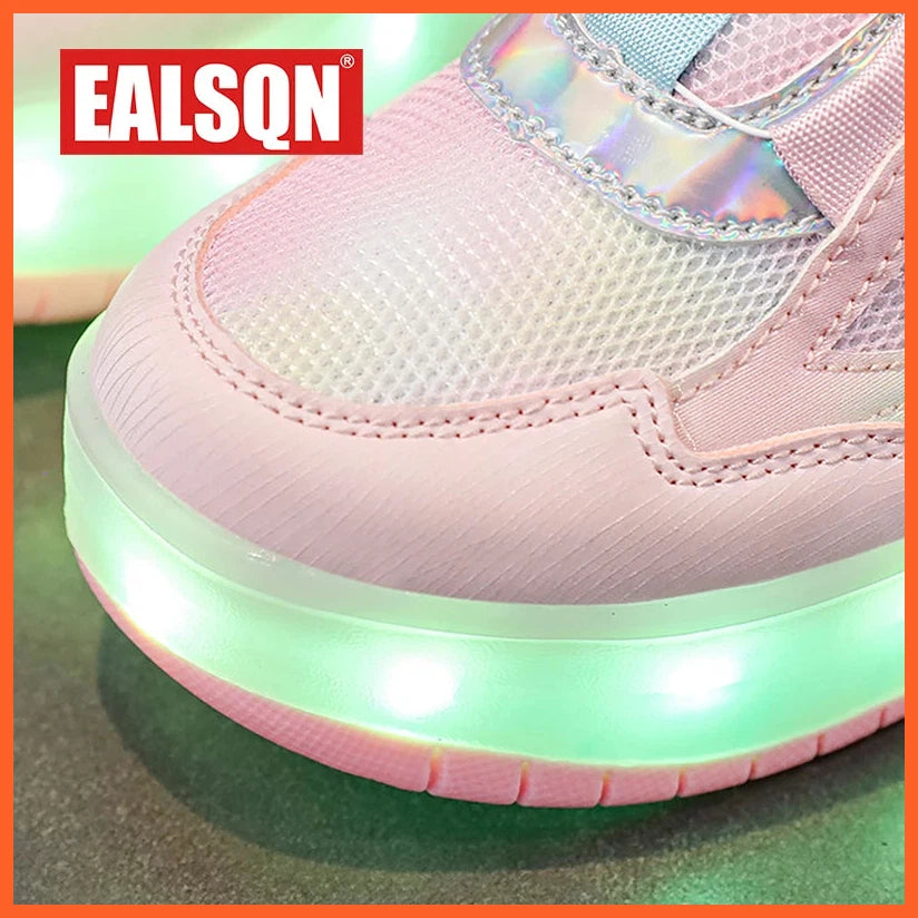 Usb Charging Children Two Girls Wheels Luminous Glowing Sneakers