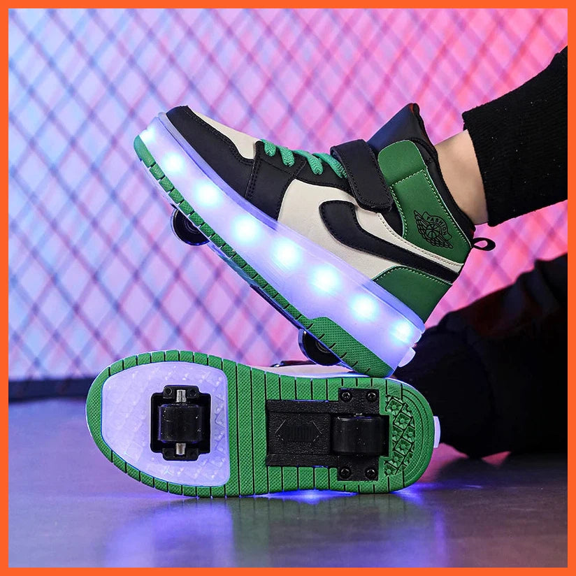 High Top Double Wheels Up And Down Light Up Light Roller Shoes For Boys And Girls