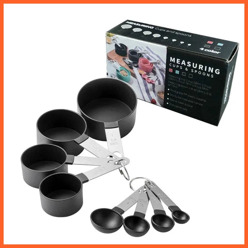 whatagift.com.au Black 8pcs Precise Measurements Stainless Steel Measuring Spoons and Cups | Your Baking Essentials