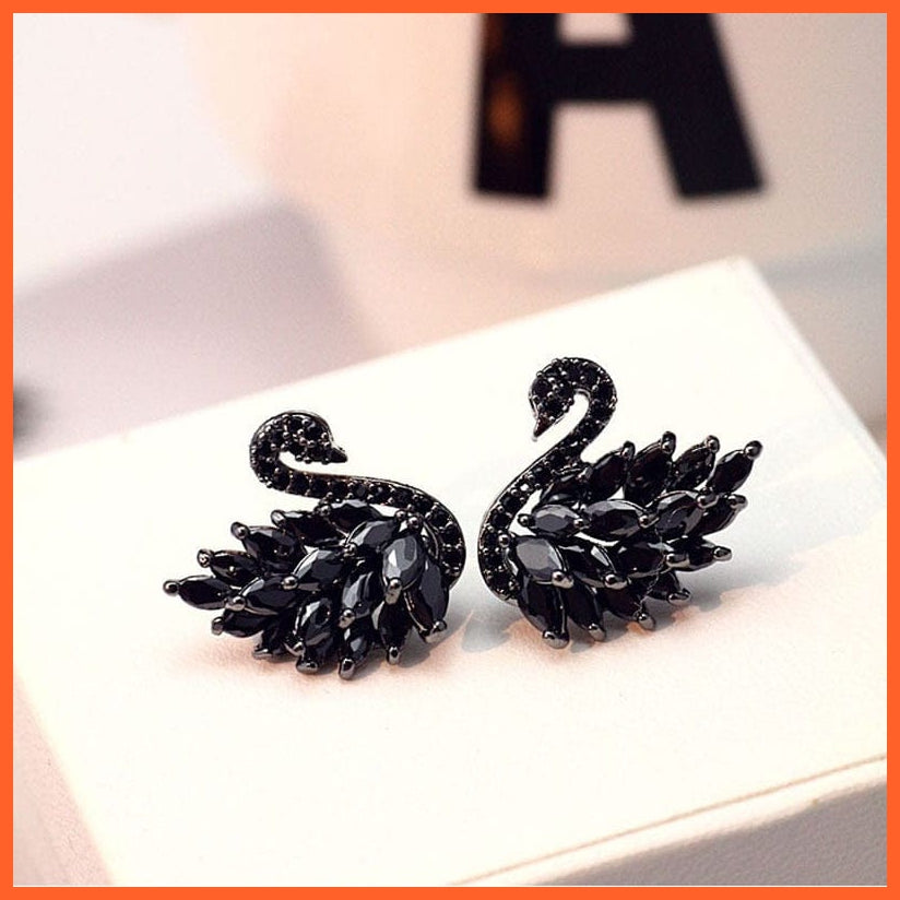 whatagift.com.au Black Swan Crystal Black Swan Vintage Stud Earrings