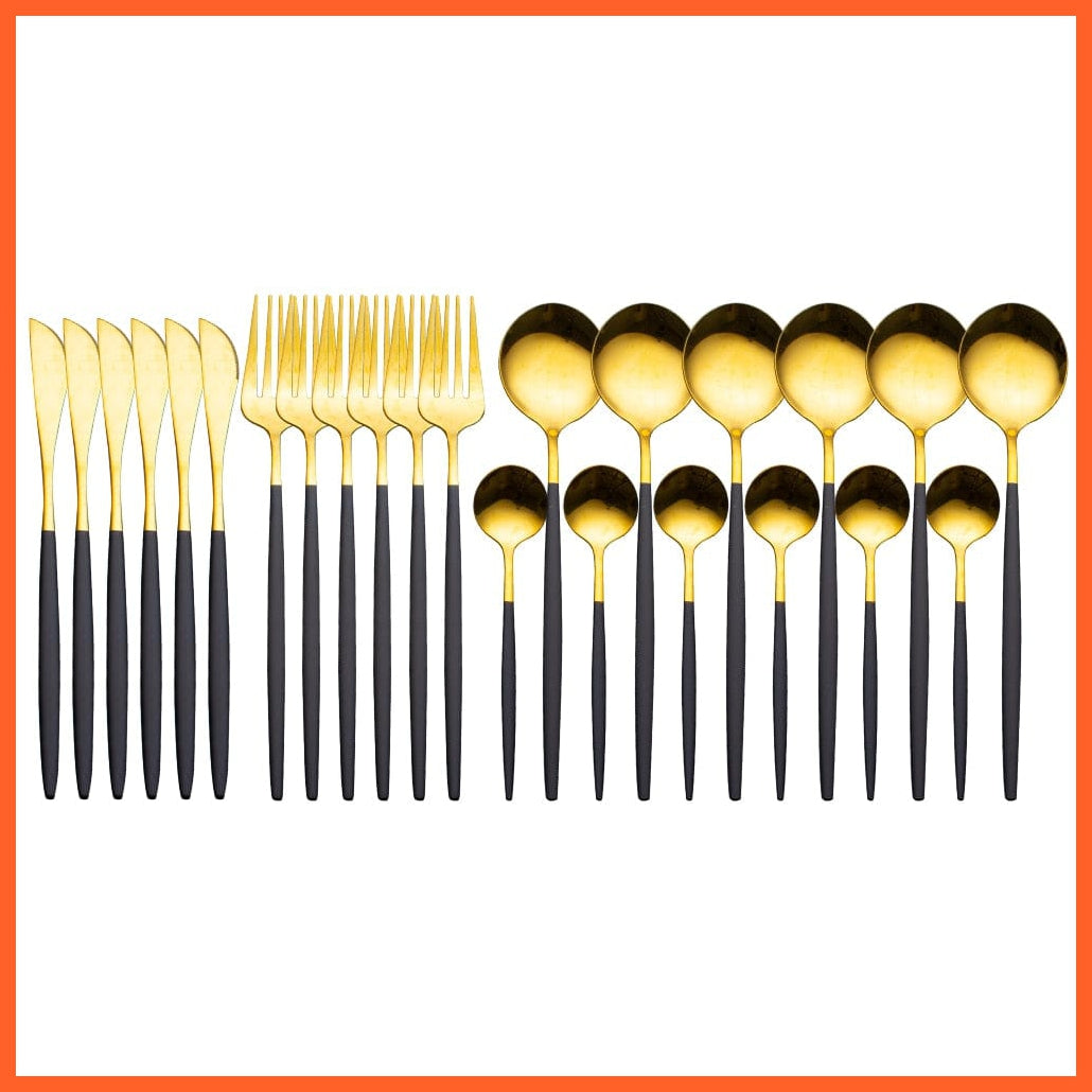 whatagift.com.au China / black gold 24pcs Gold Dinnerware Knife Fork Spoon Stainless Steel Set  | Cutlery Set
