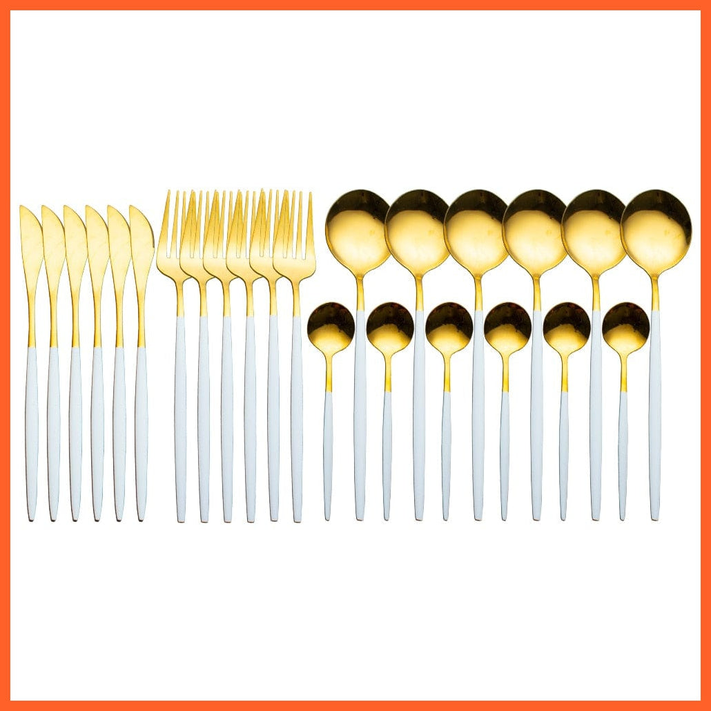 whatagift.com.au China / White gold 24pcs Gold Dinnerware Knife Fork Spoon Stainless Steel Set  | Cutlery Set