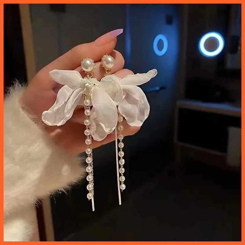 whatagift.com.au G663 Lace Bow Pearl Tassel Earrings | Pear Earring
