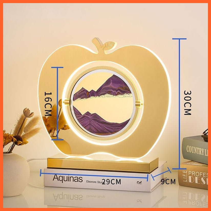 whatagift.com.au Gold--purple / Push button switch LED Sand Art Apple Statue For Home Decoration | hourglass Led Lamp
