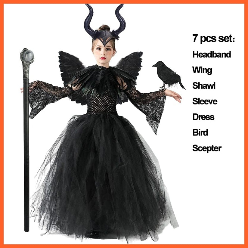 whatagift.com.au 0 2-3T (Tag S) / Maleficent Set 1 Halloween Costume Maleficent Tutu Dress | Cosplay Evil Queen Black Mesh Dress