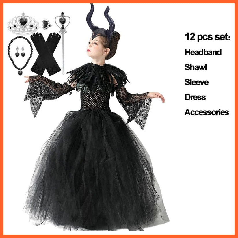 whatagift.com.au 0 2-3T (Tag S) / Maleficent Set 2 Halloween Costume Maleficent Tutu Dress | Cosplay Evil Queen Black Mesh Dress