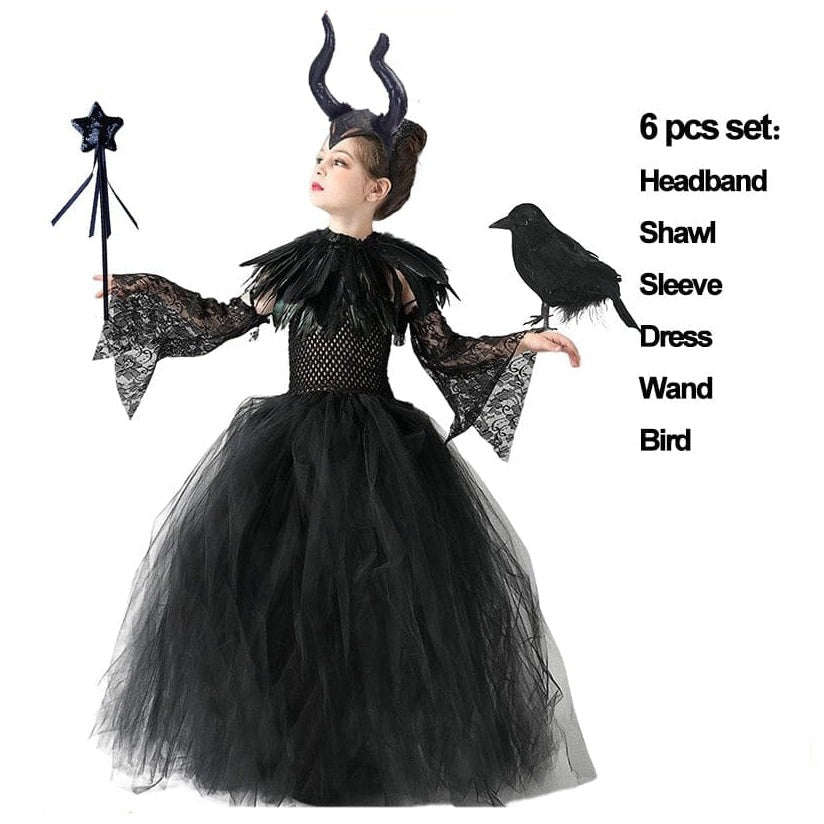 whatagift.com.au 0 2-3T (Tag S) / Maleficent Set 3 Halloween Costume Maleficent Tutu Dress | Cosplay Evil Queen Black Mesh Dress