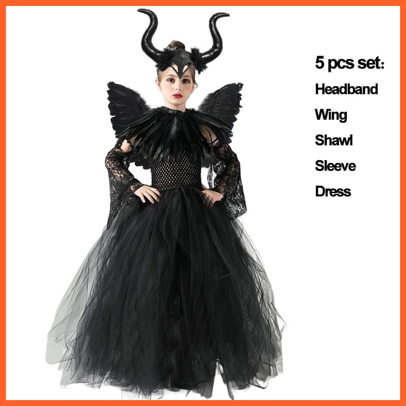 whatagift.com.au 0 2-3T (Tag S) / Maleficent Set 4 Halloween Costume Maleficent Tutu Dress | Cosplay Evil Queen Black Mesh Dress