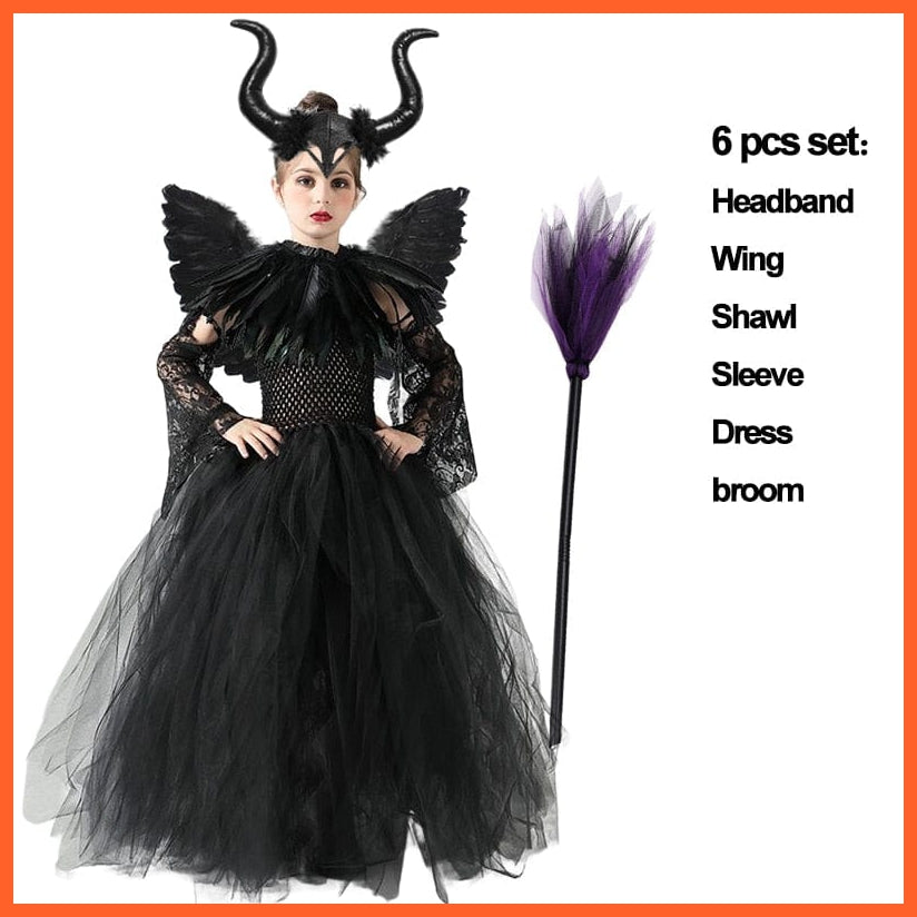 whatagift.com.au 0 2-3T (Tag S) / Maleficent Set 5 Halloween Costume Maleficent Tutu Dress | Cosplay Evil Queen Black Mesh Dress