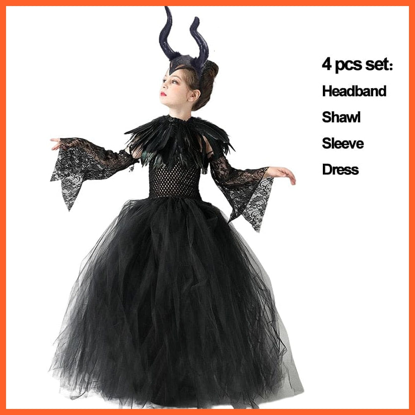 whatagift.com.au 0 2-3T (Tag S) / Maleficent Set 7 Halloween Costume Maleficent Tutu Dress | Cosplay Evil Queen Black Mesh Dress
