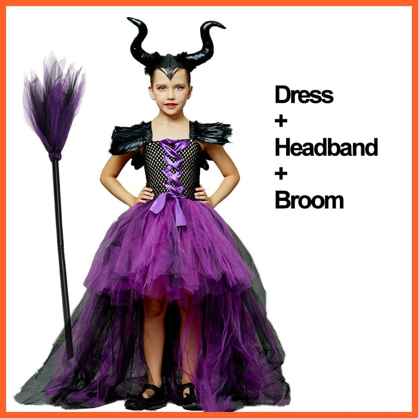 whatagift.com.au 0 2-3T (Tag S) / Maleficent Set 8 Halloween Costume Maleficent Tutu Dress | Cosplay Evil Queen Black Mesh Dress