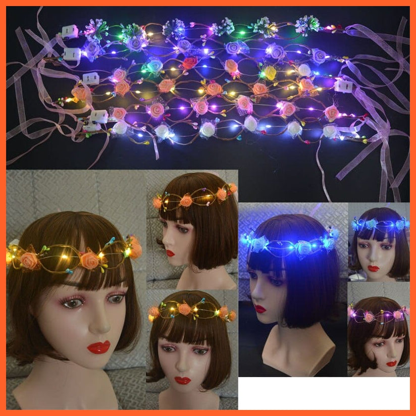 whatagift.com.au 39 10pcs Adult Kids Glowing LED Party Accessories | Cat Bunny Crown Flower Headband | Halloween Party