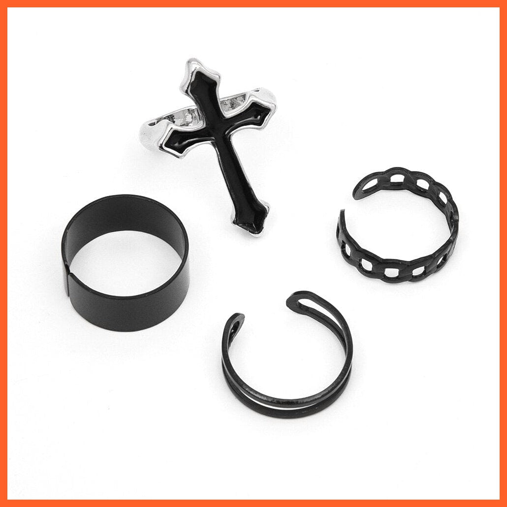 whatagift.uk 4pcs Joint Cross Adjustable Ring Black Metal Punk Rings Set