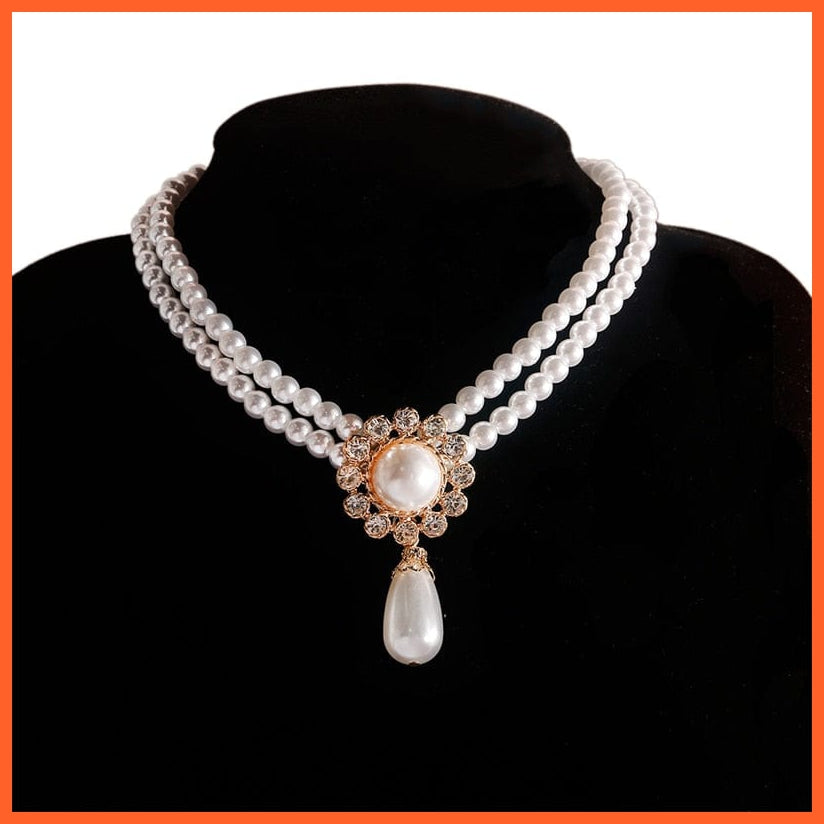whatagift.com.au 5 Luxury Baroque Three Layer Pearl Collar Choker | Vintage Big Olva Rhinestone Clavicle Necklaces
