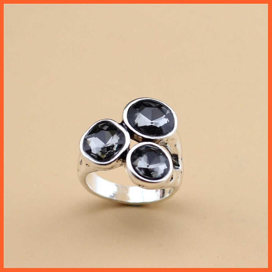 whatagift.com.au 7 / Grey Vintage Color Antique Silver Plated Round Square Women Finger Ring For Valentine