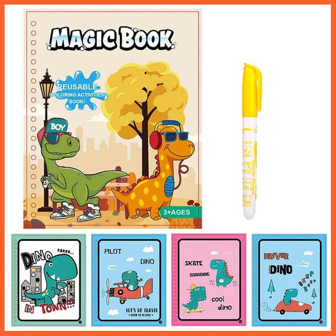 whatagift.com.au Art & Craft happy dinosaur Animal Zoo Magic Water Drawing Book | Coloring Cartoon Magic Pen Kids Gifts