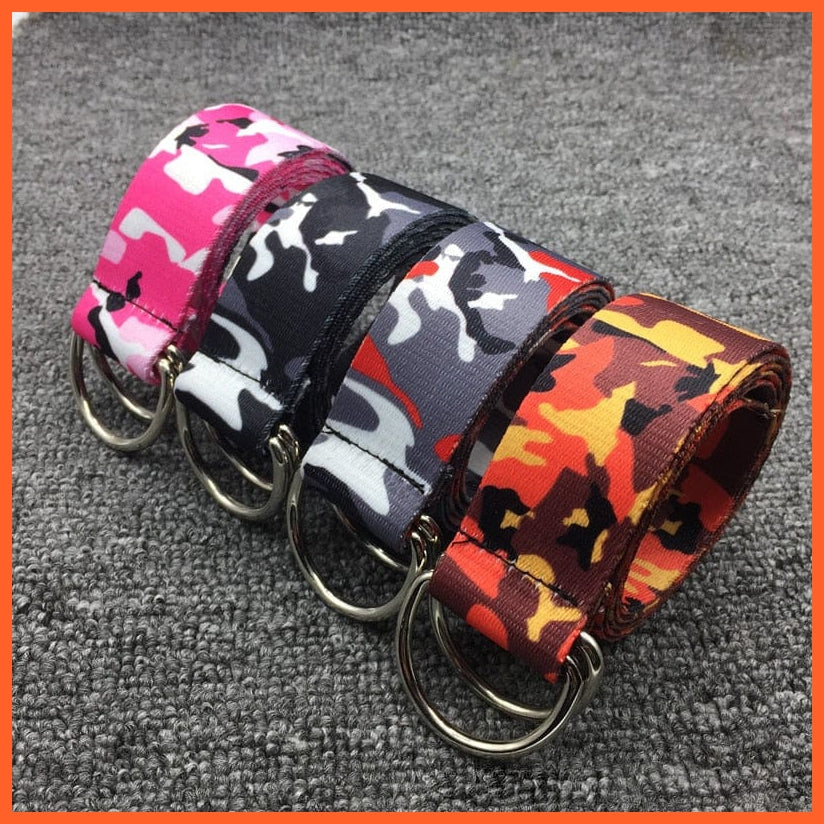Women Canvas Camouflage Belt And Metal Double D-Ring Buckle Waistband | whatagift.com.au.