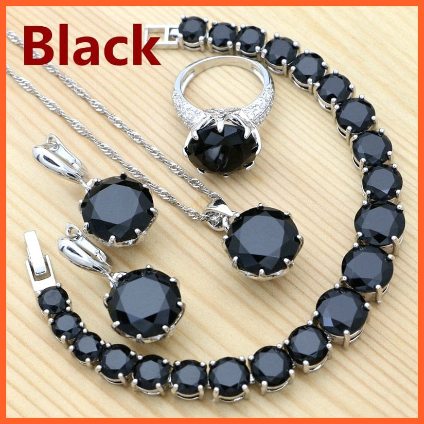 whatagift.com.au Black / 6 Olive Green 925 Silver Jewelry Sets For Women | Crystal Ring Bracelet Necklace Pendant Earrings
