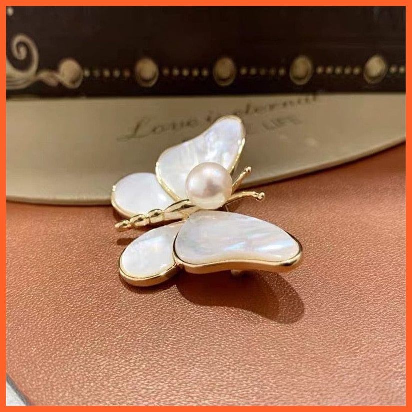 whatagift.com.au Butterfly Brooches For Women | Charm Pearl Gold Color Brooch Pins