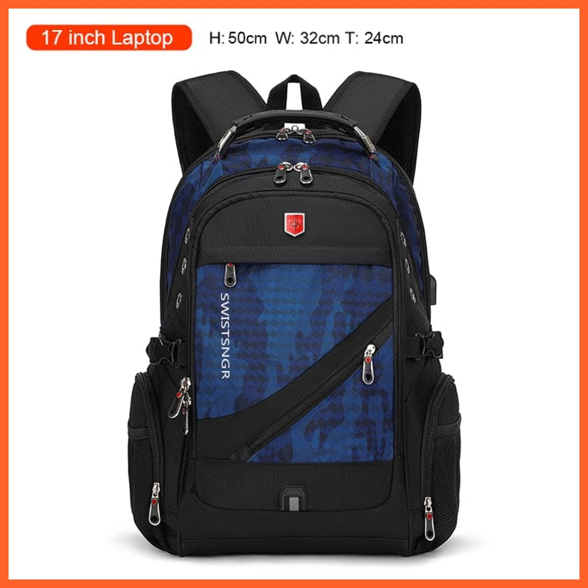 whatagift.com.au Camouflage blue / China Waterproof 17-Inch Laptop Backpack| USB Charging Travel Rucksack Backpack