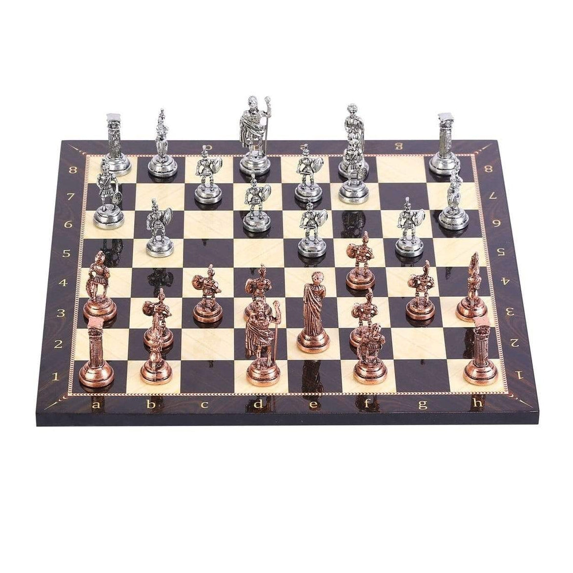 Copper Roman Figures With Compact Stylish Chess Board | whatagift.com.au.