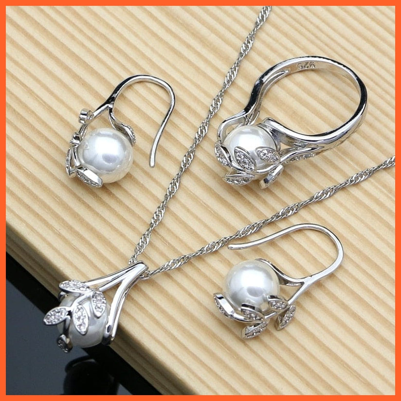 whatagift.com.au China / 3 PCS / Resizable Pearl 925 Silver Jewelry Sets | Pearl Bracelet Open Ring Necklaces Earrings Set For Valentines Day Mothers Day Women Day
