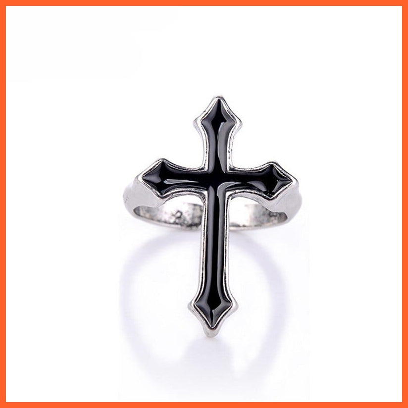 whatagift.uk Cross Joint Cross Adjustable Ring Black Metal Punk Rings Set