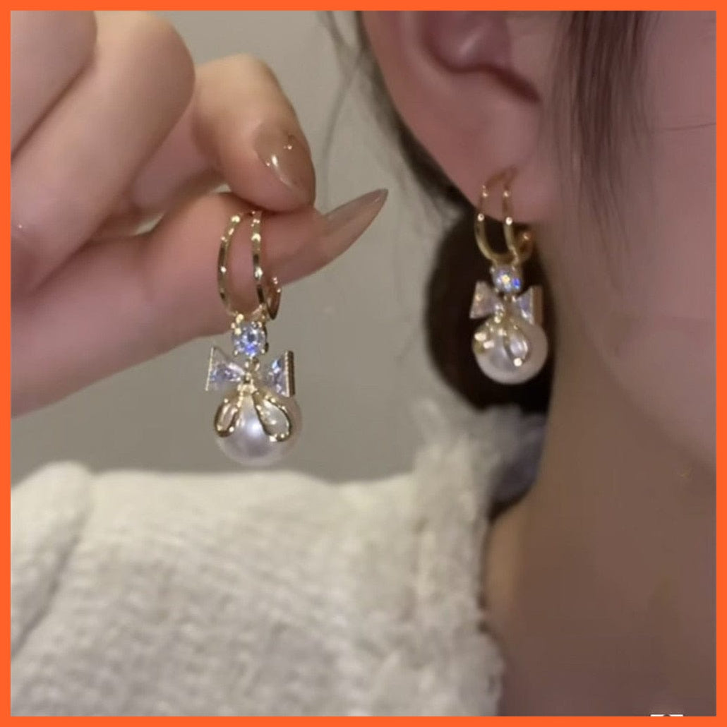 whatagift.com.au ED358 Unique Design Inlaid Rhinestone Pearl Stud Earrings