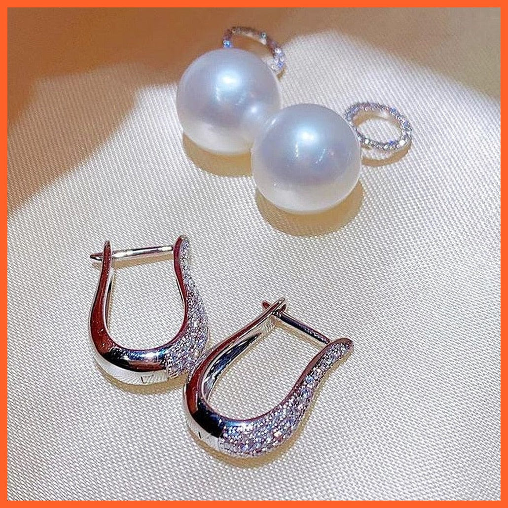 whatagift.com.au Imitation Pearl Dangle Earring for Women | Luxury Silver Color Bling Cubic Zirconia Earring