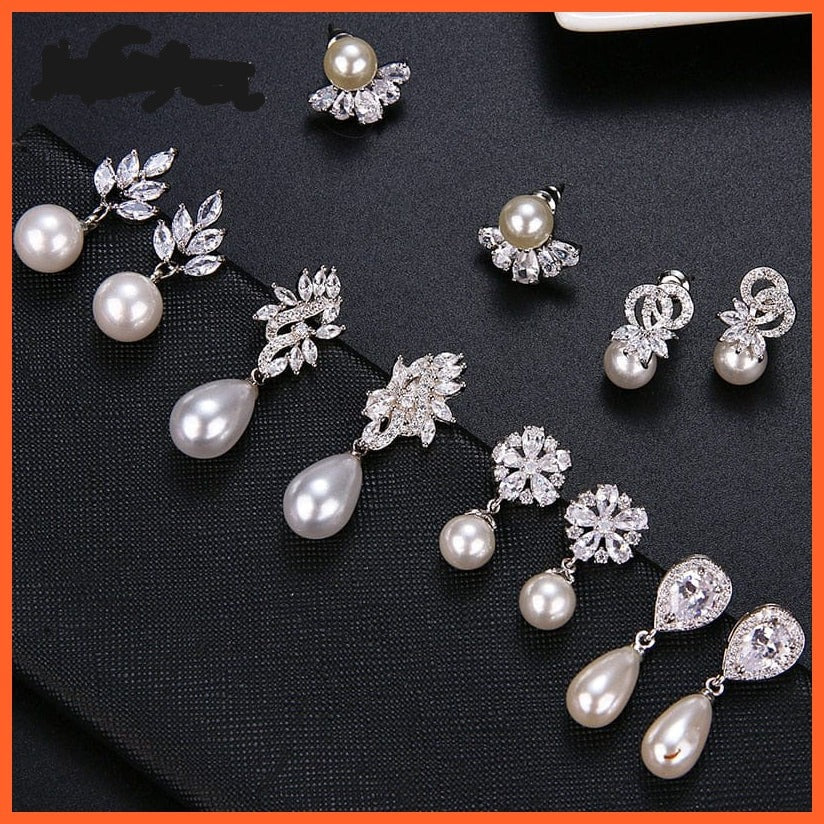 whatagift.com.au Imitation Pearl Drop Earrings with Cubic Zirconia For Women