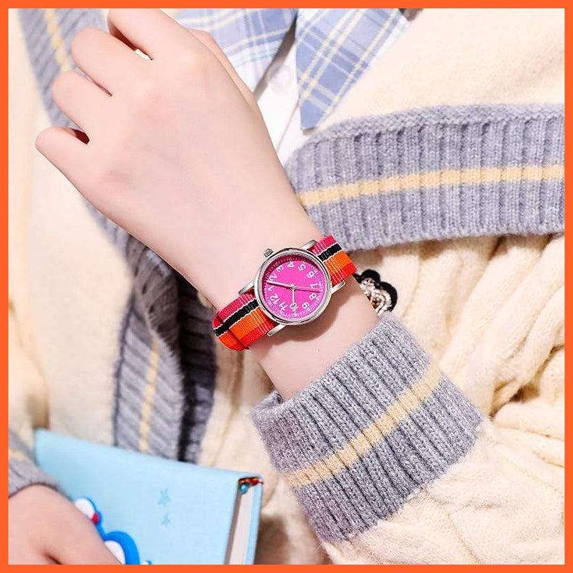Kids Watch Muticolour Nylon Watchband Gift For Children  Learning Read Time Kids Wristwatches | whatagift.com.au.