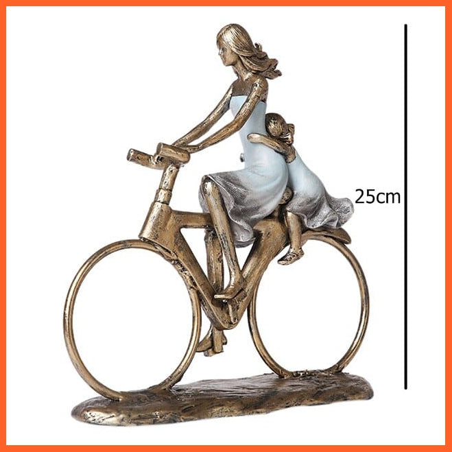 whatagift.com.au Mum and Daughter / M Parents And Child Cycle Statue | Father Mother Resin Figurine for Home Decore