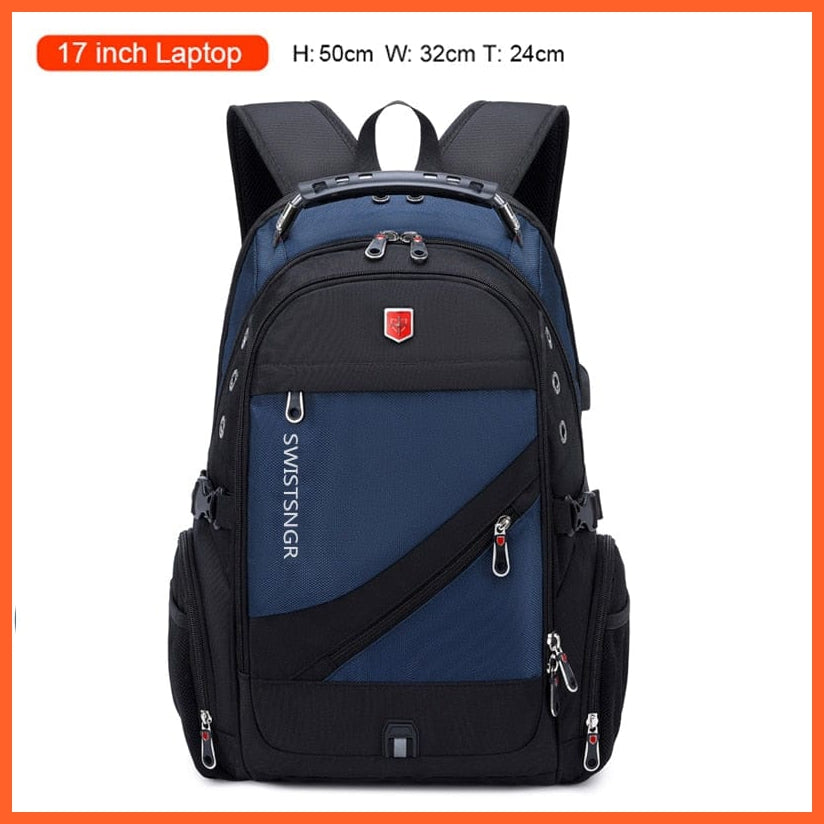 whatagift.com.au Navy Blue / China Waterproof 17-Inch Laptop Backpack| USB Charging Travel Rucksack Backpack