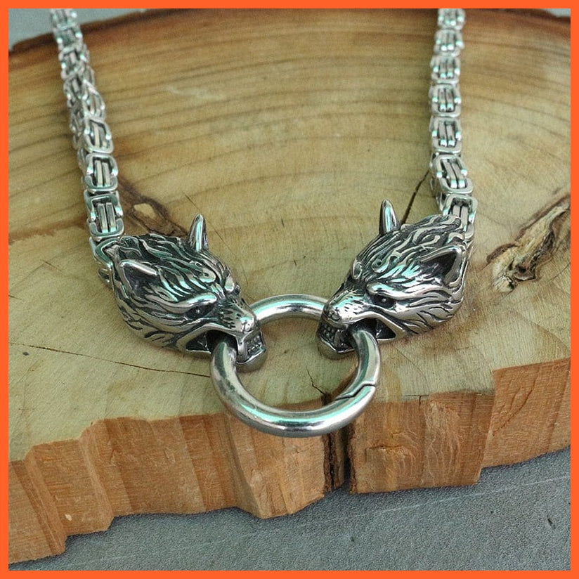 Stainless Steel Wolf Head With Ring Viking Chain Necklace | whatagift.com.au.