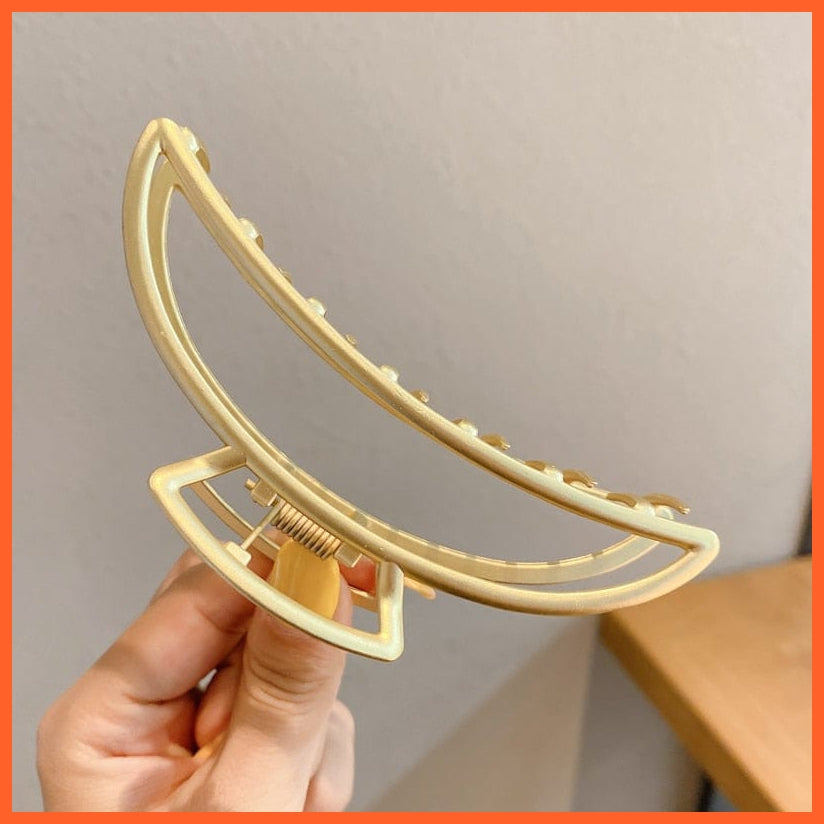 whatagift.com.au No.59 681418 / China / One Size Pearl Hair Claw Clip Set  for Women | Gold Color Metal Hairpins | Geometric Hollow Pincer Barrette Crystal Clip
