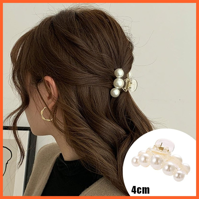 whatagift.com.au No.8 653904 / China / One Size Pearl Hair Claw Clip Set  for Women | Gold Color Metal Hairpins | Geometric Hollow Pincer Barrette Crystal Clip
