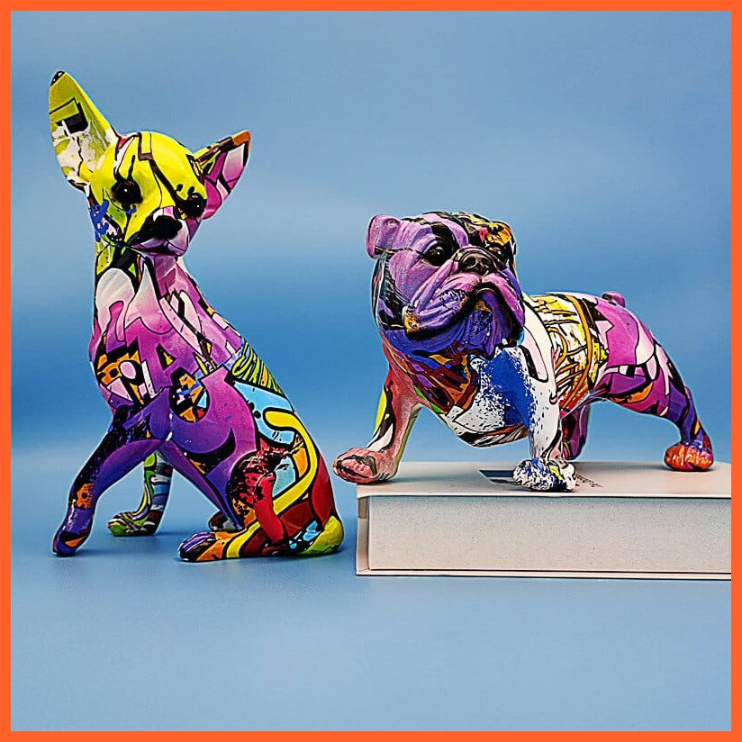 whatagift.com.au Nordic Colorful Graffiti Bulldog & Chihuahua Dog Painted Statue | Room Decoration Sculpture