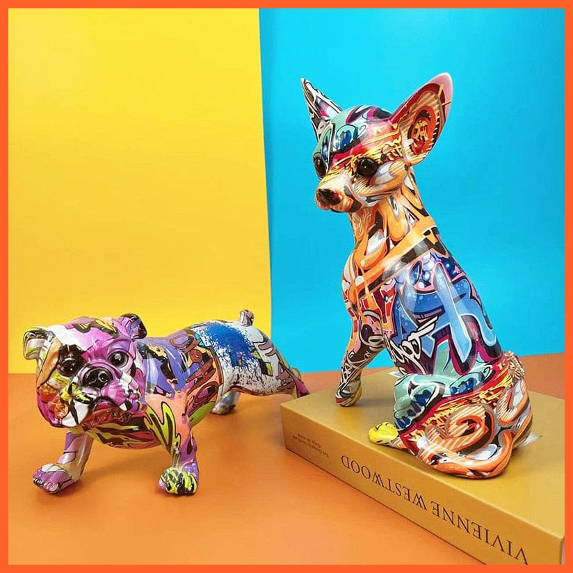 whatagift.com.au Nordic Colorful Graffiti Bulldog & Chihuahua Dog Painted Statue | Room Decoration Sculpture